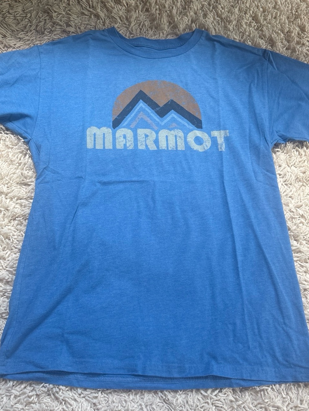 Men’s Marmot Blue Short-Sleeve Logo Tee with Mountain Graphic